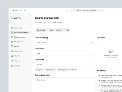 eLearn-Admin Create Course admin dashbo0ard ai best shot dashboard data management design design system design trend learning minimal ui mobile app saas style guide ui ui design ux ux design visual design web application website
