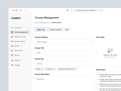 eLearn-Admin Create Course admin dashbo0ard ai best shot dashboard data management design design system design trend learning minimal ui mobile app saas style guide ui ui design ux ux design visual design web application website