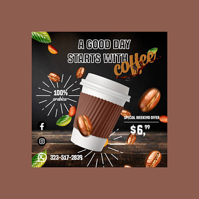 A good day starts with coffee! a mug of coffee advertising arabica branding cafe coffee coffee flyer coffee lover deals design food good day graphic design illus illustration menu promo vector