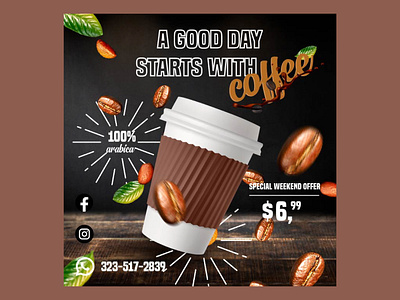 A good day starts with coffee! a mug of coffee advertising arabica branding cafe coffee coffee flyer coffee lover deals design food good day graphic design illus illustration menu promo vector