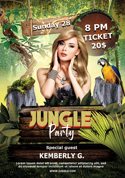 Jungle Party adobe photoshop advertising branding graphic design illustration jungle flyer jungle party party party flyer vector