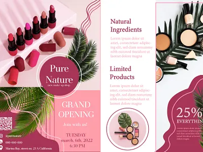 Make-up Shop-Grand Opening advertising branding cosmetics design grand opening graphic design illustration logo make up flyer makeup nature new shop opening products pure nature vector