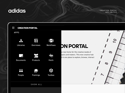 Adidas Creation Portal App Switch adidas branding design footwear graphic graphic design icon icondesign icons logo menu portal product productdesign sport ui ux vector