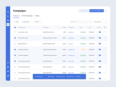 Campaigns: table app bulk selection clean dashboard design table ui ukraine ux web