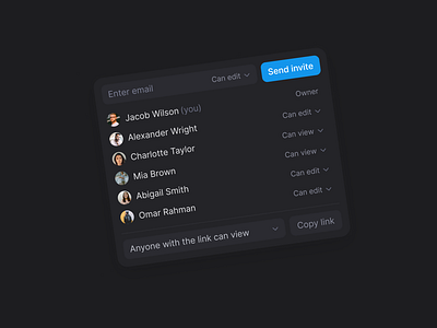 Share Project Modal: Dark Mode access modal invite component invite dropdown invite member invite modal invite team member modal component send invite share share component share dark mode share dialog modal share document modal share dropdown share modal share modal dark share popover share popup share project sharing modal