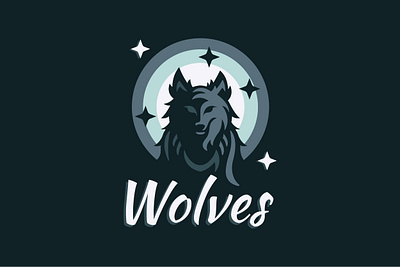 Midnight Wolf Logo alpha animal drawing exclusive face front fur head illustration jackal logo midnight moon night predator sale silhouette wolf wolves