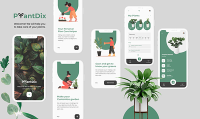 PlantDix - Plant Care App Concepts app design branding design graphic design illustration typography ui vector