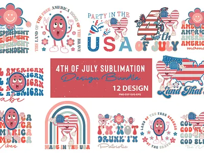 4th Of July Sublimation Design Bundle 4th of july png bundle american flag png hot dog independence day png lightning bolt retro mama patriotic png western american png