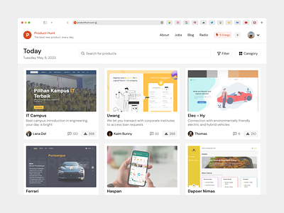 Product Hunt - Home, popular, and profile | Redesign app dasboard design figma interface ios macbook minimalism mockup producthunt redesign uiux website