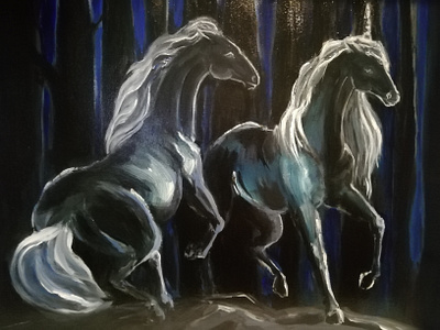 Unicorn acrylic animals artwork beast canvas fantastic fantastic beasts fantasticbeasts fantasy forest horse horses illustration magic night original tela white whitehorse