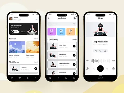 Meditation Mobile App Design app calm design mdrimel meditate meditation mental mental health mentalhealth mindful mindfulness mobile mobile app design self care selfcare therapy ui uiux ux wellness