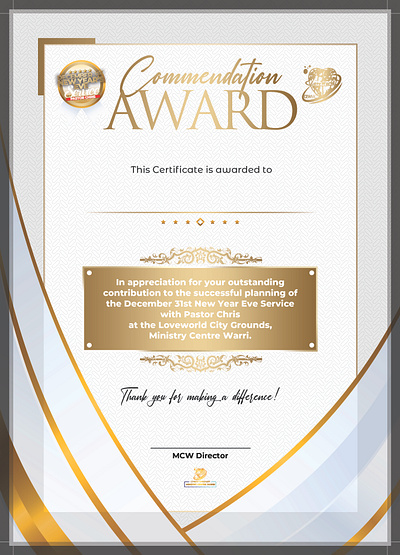 Certificate of Commendation graphic design