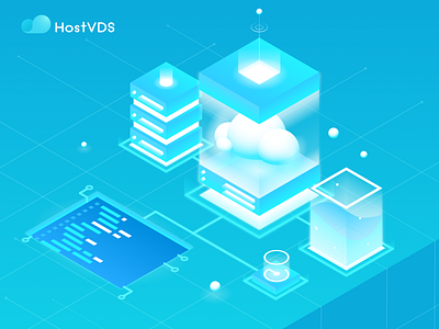 HostVDS blue branding business cloud cloud computing code commercial design graphic design hosting illustration isometric logo servers techno vector
