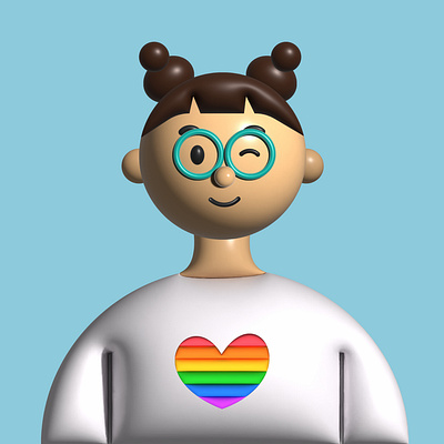 Girl with glasses and white T-shirt rainbow heart