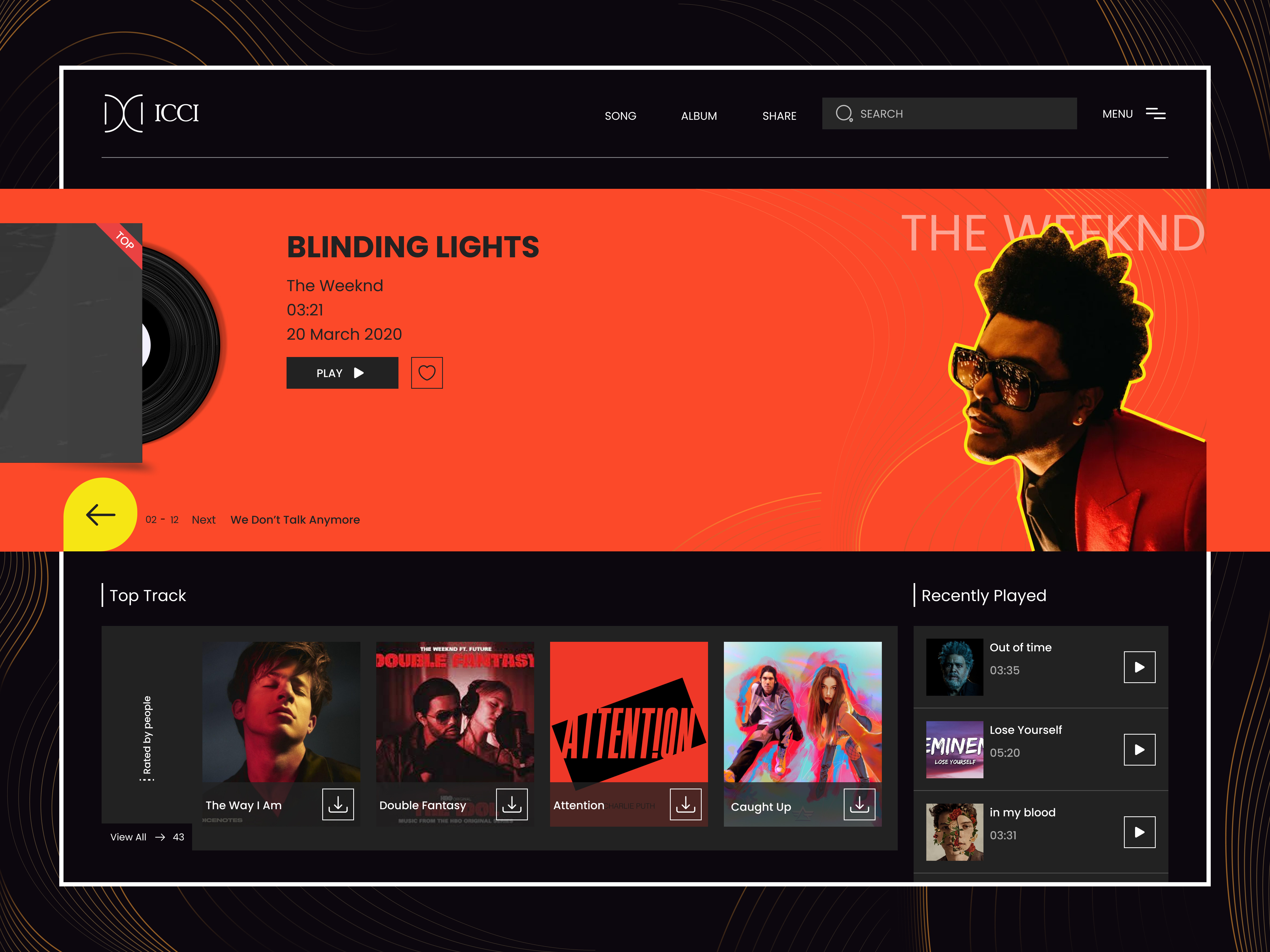 ICCI - Music album animation artist design landing page minimal modern motion music app music player music web playlist podcast singer song spotify streaming ui ux web design