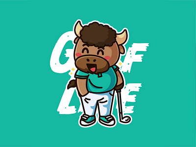 Golf Life animal buffalo cartoon character cute cute animal design fun golf golfball illustration life logo mascot tshirt
