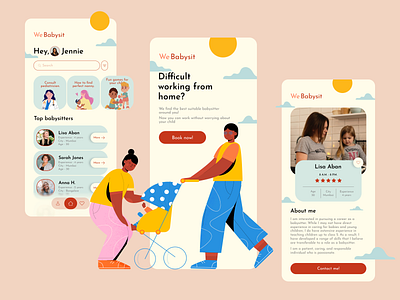 Babysitting App (book a babysitter now) branding design illustration typography ui ux