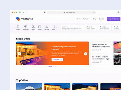 Hotel & Villa Booking Website Landing Page booking booking landing page booking ui booking web design hotel booking hotel landing page hotel web design landing page landing page design landing page ui landing page ui design ui ui design villa landing page web design