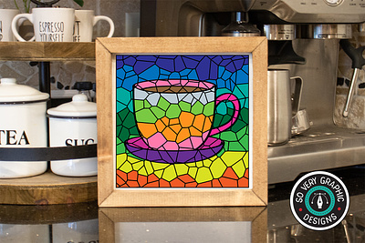 Faux Stained Glass Coffee Mug SVG Design cut file die cutting machine dxf graphic design svg
