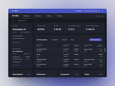 Member Profile Dashboard in Dark Mode app dark dashboard interface member ui web