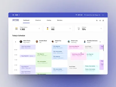 Fitness Club Dashboard app calendar design interface schedule summary ui web