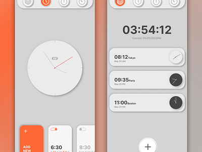 Neumorphism Clock App app design clock app neumorphic clock app neumorphism mobile app mobile app design mobile clock app neumorphism clock app design neumorphism design neumorphism ui design ui ui ux design uiux user interface