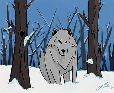 Lone Gray Wolf cartoon drawing illustration