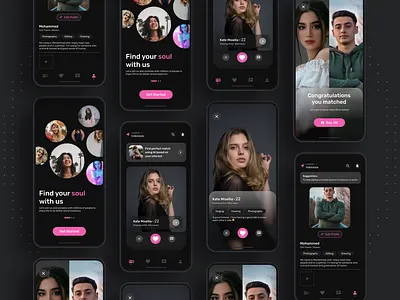 Dating App with Matchmaking ai dailyui dailyuichallenge darkmode datingapp design figma gratitude matchmaking superdribbbs ui uxuidesigner