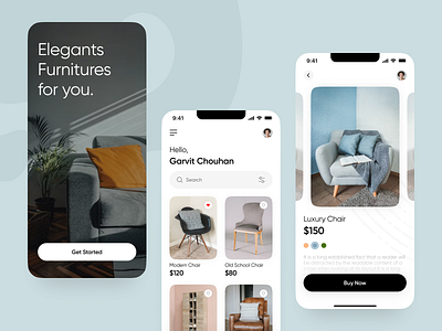 Furniture - eCommerce App 999watt app design blue buy chair design furniture home images product details sofa splash ui ux