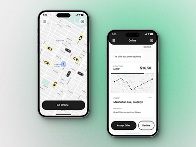 NYC's Yellow Cab — Driver App app cab chat interface map mobile navigation nyc offer taxi ui ux