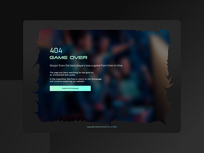 Gamer website design 404 error page sign up