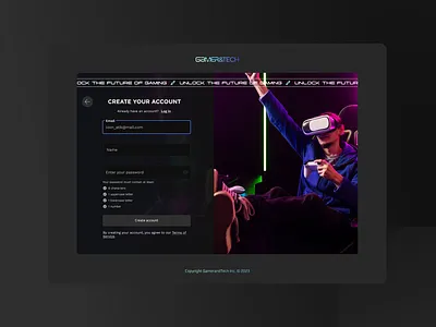 Gamer website design modern sign up