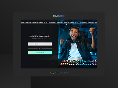 Gamer website design colors create account sign up