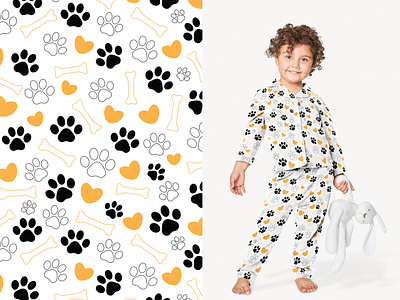Vector seamless pattern with dog paws and bone dog dog paws pattern pattern for clothes seamless pattern t shirt design
