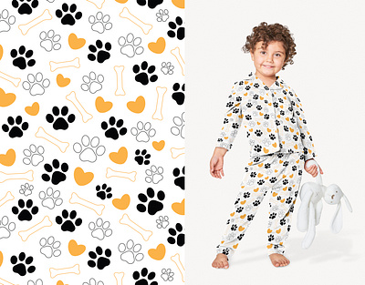 Vector seamless pattern with dog paws and bone dog dog paws pattern pattern for clothes seamless pattern t shirt design