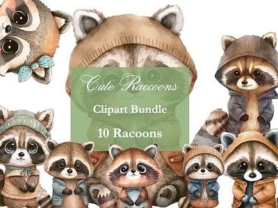 Cute Raccoon Clipart Bundle aesthetic clipart bundle commercial raccoons cute animals cute raccoons digital download instant download junk journal raccoon clipart raccoons png scrapbook transparent background transparent png watercolor watercolor bundle watercolor clipart watercolor raccoons