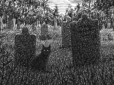 Cemetery Cat art artist artwork cat creepy drawing hand drawn horror illustration ink landscape ominous scary