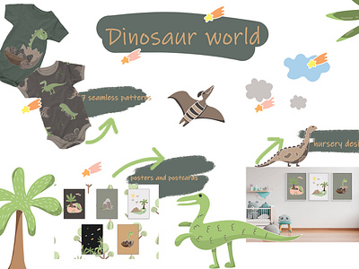 Dinosaur world design educational posters nursery design nursery posters