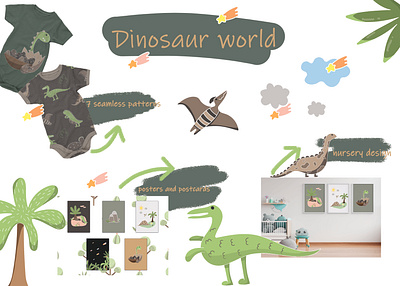 Dinosaur world design educational posters nursery design nursery posters