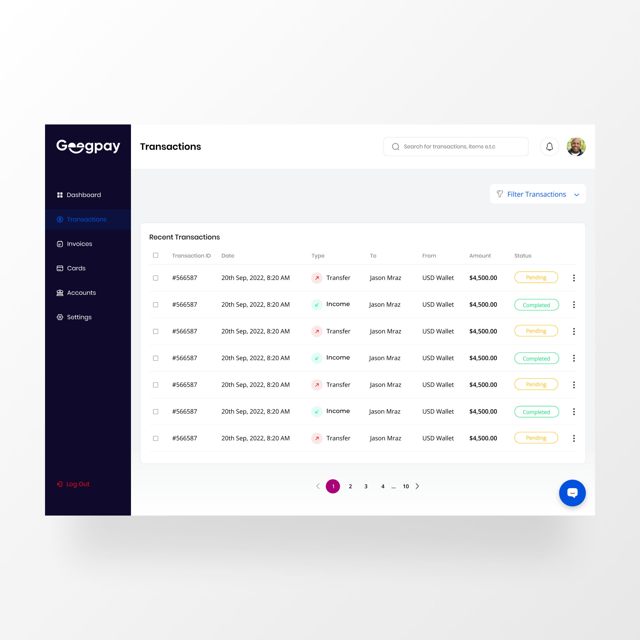 Re-Designed Geegpay Transaction screen blue dashboard design fintech geegpay landing landing page ui uiux ux webapp