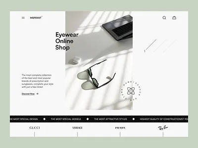 Inspirant eyewear online shop 🕶️ accessory classic echo echodesign eye wear eyeglass eyeglasses eyewear green landing light online shop online shop website shop shop website style ui design web design website woocommerce