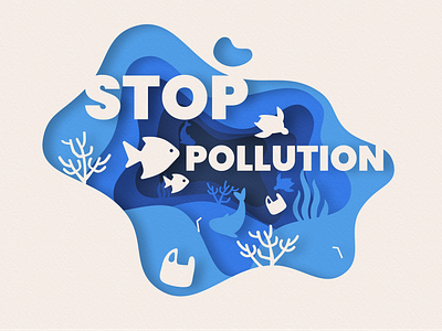 STOP POLLUTION - Paper Illustration 3d 3d effect design dolphin effect fish illustration ocean paper plastic plastic pollution pollution sea sohan sohanck sonu stop stop pollution turtle water