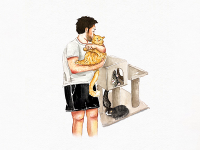 Cat-sitting illustration watercolor