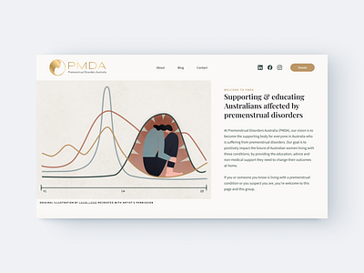 Premenstrual Disorders Australia (PMDA) - Homepage design V1 charity health illustration not for profit pmdd ui ux web design