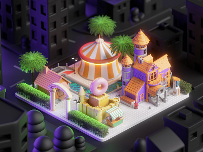 3D Isometric of an Urban Amusement Park 3d 3d art 3d artist 3d freelancer 3d illustration 3dart amusement park art best blender c4d city design illustration illustrator isometric park