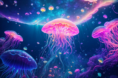 Underwater world & Jellyfish ai generated branding design fish graphic design illustration islandretreat jellyfish logo ui underwater ux vector world