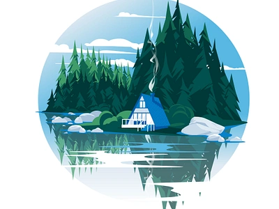 Rest by the forest river building coniferous flat house illustration lake landscape pine recreation relaxation rest resthouse river summer vector vector art wooden