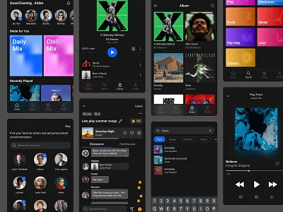 Music streaming service app branding dark dark mode design graphic design illustration illustrator logo music music services product design streaming services ui ui trend uiux user experience ux ux design vector
