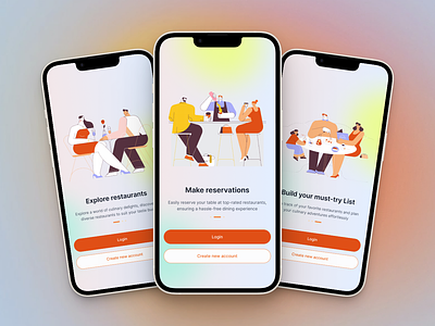 Restaurant reservation Mobile App - Onboarding app app onboarding process booking clean design illustration ios app log in mobile app mobile design concept onboarding onboarding screen onboarding ui reservation restaurant reservation restaurant reservation app sign up signup process splash screen user interface vector illustrations