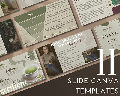 GREEN TEA Canva template design graphic design green tea presentation template